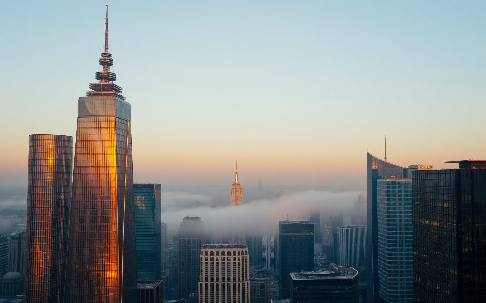 Financial district skyline at dusk